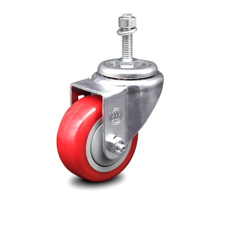 3 Inch Red Polyurethane Wheel Swivel 10mm Threaded Stem Caster SCC